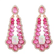 ( rose Red)occidental style exaggerating earrings Alloy diamond Earring woman multilayer drop glass diamond fully-jewel