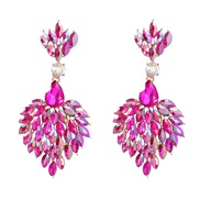 ( rose Red) occidental style colorful diamond earrings woman Alloy diamond Earring exaggerating fully-jewelled super sa