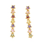 (color )occidental style personality retro color zircon Five-pointed star tassel earrings brief temperament ear stud ea