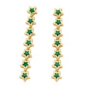 ( green)occidental style personality retro color zircon Five-pointed star tassel earrings brief temperament ear stud ea