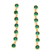 ( green)occidental style tassel earrings woman brief all-Purpose embed Zirconium Metal Round long style earring ear stu