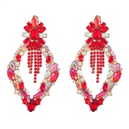 ( red) occidental style fully-jewelled earrings woman Alloy diamond Earring rhombus flowers geometry exaggerating