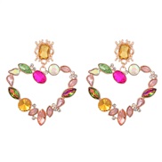 ( Color) heart-shaped earrings woman Alloy diamond Earring occidental style exaggerating fully-jewelled Rhinestone earr