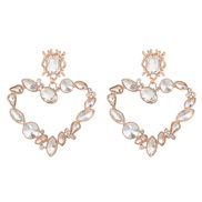 ( white) heart-shaped earrings woman Alloy diamond Earring occidental style exaggerating fully-jewelled Rhinestone earr
