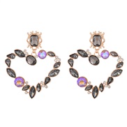 ( black) heart-shaped earrings woman Alloy diamond Earring occidental style exaggerating fully-jewelled Rhinestone earr