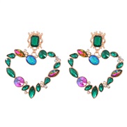 ( green) heart-shaped earrings woman Alloy diamond Earring occidental style exaggerating fully-jewelled Rhinestone earr