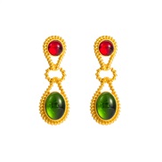 (red +green )silver retro temperament color earrings woman fashion Alloy diamond earring Tyrant gold earrings
