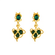 ( green)occidental style fashion retro Round love Alloy diamond earring woman medium temperament rope high