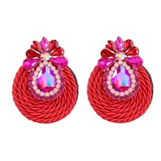 ( rose Red)occidental style exaggerating earrings elasticity Earring super Alloy diamond ear stud Street Snap wind