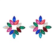 ( Color)spring fully-jewelled flowers earrings Alloy diamond ear stud occidental style exaggerating super Rhinestone fl