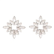 ( Silver)spring fully-jewelled flowers earrings Alloy diamond ear stud occidental style exaggerating super Rhinestone f