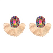 ( Color)occidental style exaggerating earrings leaves flowers Earring Round glass diamond diamond Alloy