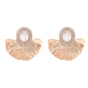 ( white)occidental style exaggerating earrings leaves flowers Earring Round glass diamond diamond Alloy