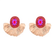 ( red)occidental style exaggerating earrings leaves flowers Earring Round glass diamond diamond Alloy