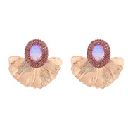 ( Pink)occidental style exaggerating earrings leaves flowers Earring Round glass diamond diamond Alloy