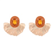 ( yellow)occidental style exaggerating earrings leaves flowers Earring Round glass diamond diamond Alloy