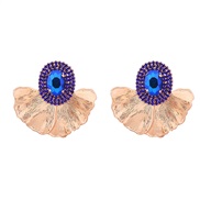 ( blue)occidental style exaggerating earrings leaves flowers Earring Round glass diamond diamond Alloy