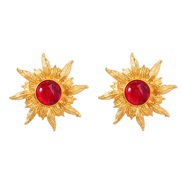 ( red)Alloy sun flower earrings occidental style retro Earring lady trend Bohemia ethnic style ear stud