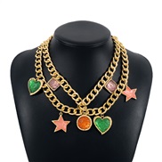 ( Gold) ethnic style exaggerating chain  star love chain wind necklace woman