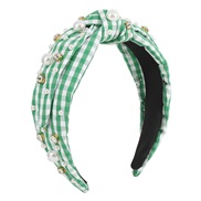 ( green)F fashion color grid Cloth Headband  imitate Pearl Rhinestone sweet retro Headband