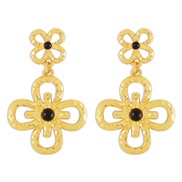 (gold + Black )E brief flowers earrings  hollow fashion embed earring Metal medium wind samll Earring woman