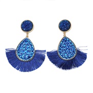 ( sapphire blue KCgold )occidental style occidental style ethnic style retro sector diamond tassel earrings