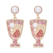 ( Pink)occidental style atmospheric fashion summer day fruits earrings Alloy diamond Pearl ear stud woman