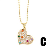 (C) Zirconium personality love pendant embed colorful diamond heart-shaped necklace clavicle chainnkb