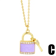 (C)embed color zircon key necklace woman personality all-Purpose clavicle chain occidental stylenkr