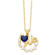 ( blue)retro brief Pearl diamond loveOVE necklace woman I samll clavicle chainnk