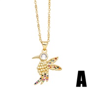 (A)occidental style personality fashion bronze embed color zircon lovely samll pendant necklace clavicle chain womannk