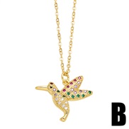 (B)occidental style personality fashion bronze embed color zircon lovely samll pendant necklace clavicle chain womannk
