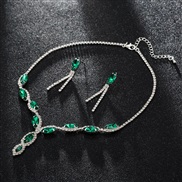 (silvery +green )drop crystal diamond necklace earrings set  wedding bride Clothing