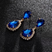 (gold + sapphire blue )Korean style fashion brilliant drop crystal earringsE
