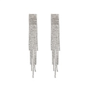 ( Silver)silver temperament super long style tassel earrings woman  occidental style Rhinestoneearrings earring