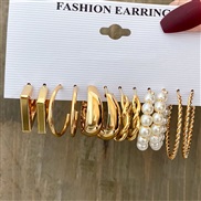 (55213) Metal earrings high circle square geometry earrings retro Pearl earringsearrings