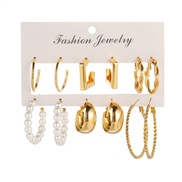 (gold ) Metal earrings high circle square geometry earrings retro Pearl earringsearrings