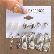 (5419825)Earrings occidental style Metal circle earrings set creative personality love ear stud woman
