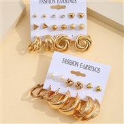 (gold )Earrings occidental style Metal circle earrings set creative personality love ear stud woman