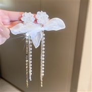 ( Silver needle  white Tassels)silver diamond flowers bow Pearl tassel earrings temperament ear stud earring Earring wo
