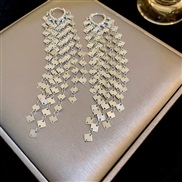 (  Silverlength  )Korea geometry square sequin tassel buckle personality exaggerating Metal wind earrings long style Ea