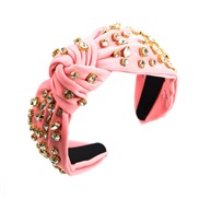 ( Pink) Headband occidental style Cloth Headband fully-jewelled temperament width