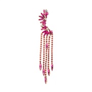 ( rose Red)occidental style personality earrings Ear clip Alloy diamond long style tassel earrings woman fashion super 