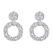 ( Silver)occidental style colorful diamond earrings Alloy diamond earring woman multilayer Round fully-jewelled exagger