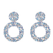 ( blue)occidental style colorful diamond earrings Alloy diamond earring woman multilayer Round fully-jewelled exaggerat