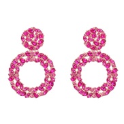 ( rose Red)occidental style colorful diamond earrings Alloy diamond earring woman multilayer Round fully-jewelled exagg