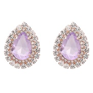 (purple)claw chain occidental style exaggerating earrings Alloy diamond ear stud lady drop glass diamond fully-jewelled