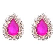 ( rose Red)claw chain occidental style exaggerating earrings Alloy diamond ear stud lady drop glass diamond fully-jewel