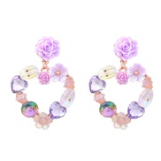 (purple)spring heart-shaped flowers earrings fashion occidental style earring woman exaggerating elegant Korean style E