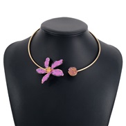(purple) creative geometry fashion chain  resin enamel three-dimensional flowers necklace samll